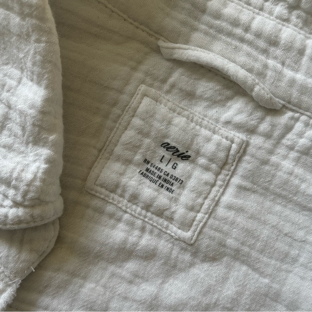Aerie Oversized Button Down Shirt, White Cotton Lightweight Cover Up – Large - Picture 7 of 7